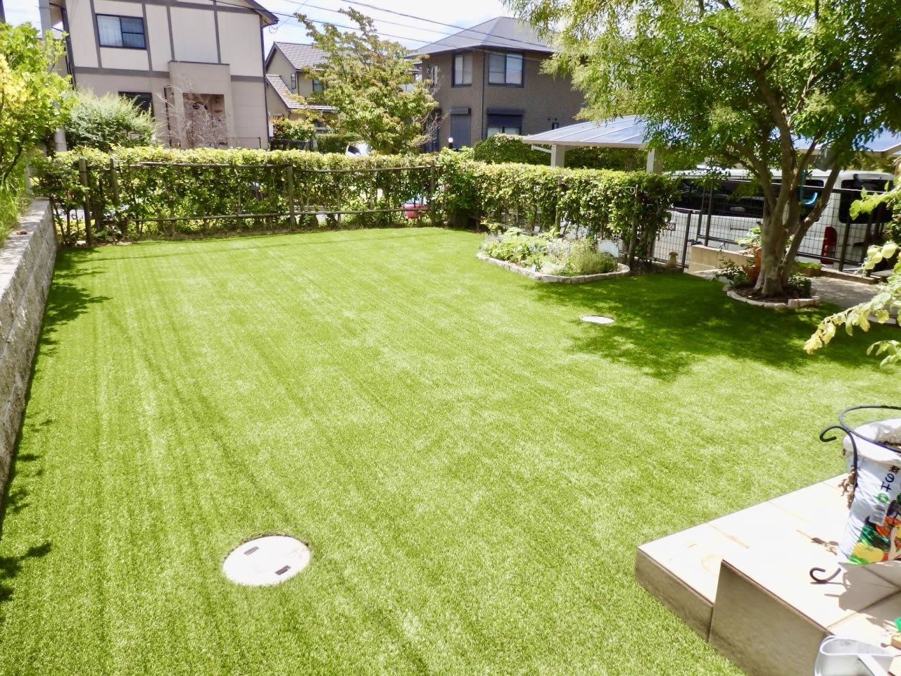 人工芝施工　三田市　戸建　庭44平米　DX38㎜使用