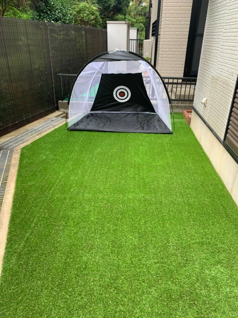 人工芝施工　ゴルフ練習設備施工　伊丹市　戸建　庭10平米　DX38㎜使用+カールタイプ芝丈16mm使用
