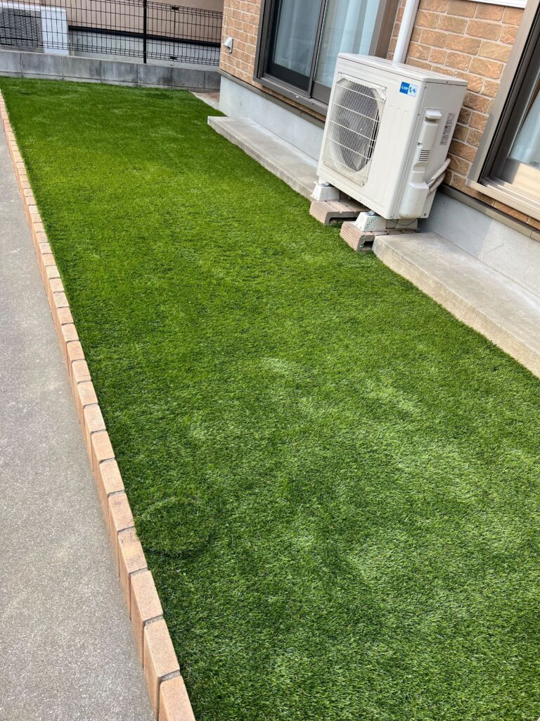 人工芝施工　神戸市西区玉津　戸建　庭16平米　DX38㎜使用　