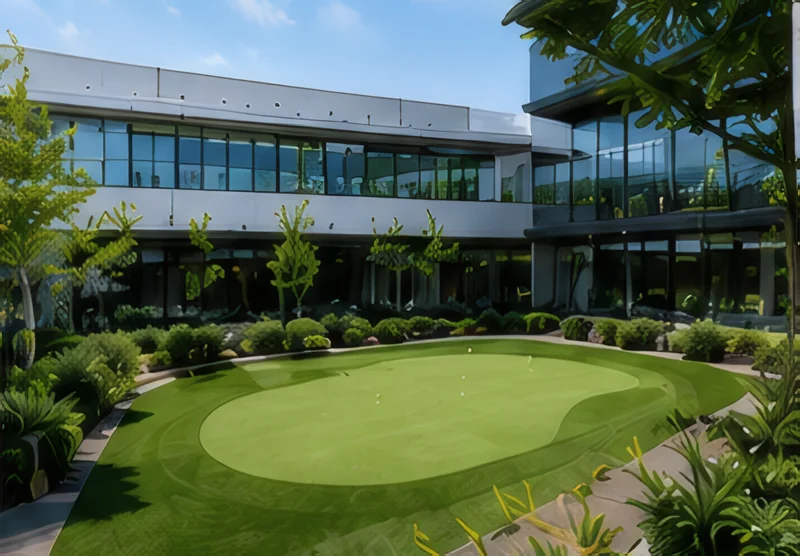 オフィス棟の中庭に設けられた福利厚生用のパッティンググリーン